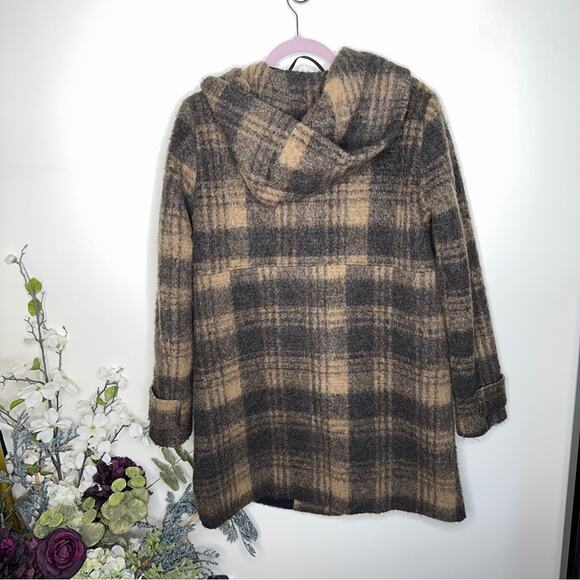 EMME MARELLA Plaid Hooded Coat Mohair Blend Tan Brown Sz 10 $545 - Picture 4 of 7